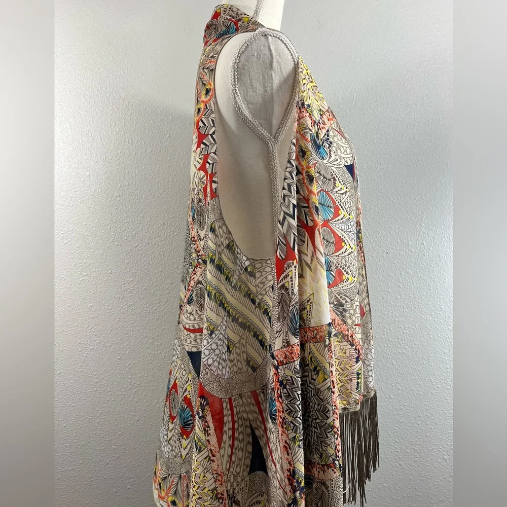 Kimono Womens Sleeveless Tribal Boho Fringe Open Front Wrap Boho Fall - Picture 4 of 7